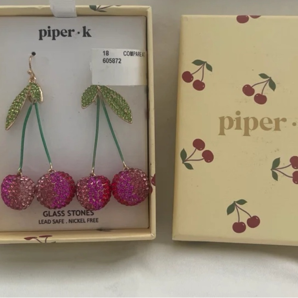 Piper K Pink and Green Cherry Earrings